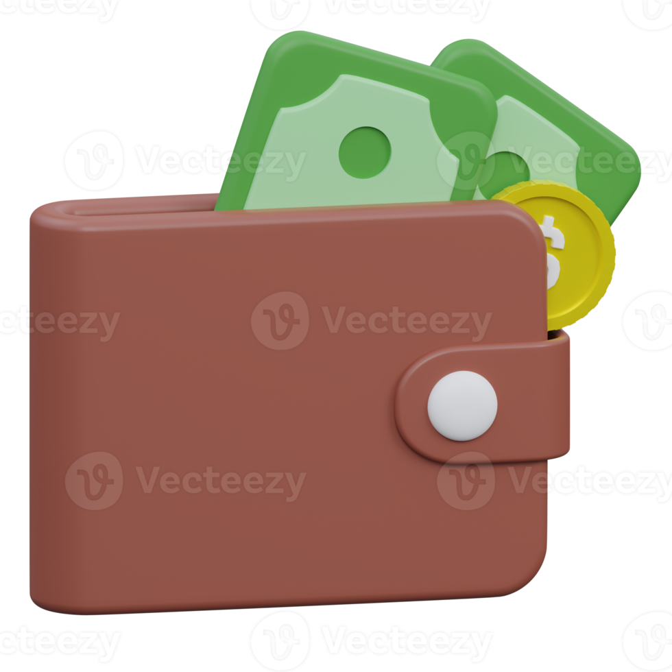 wallet 3d render icon illustration with transparent background, money png