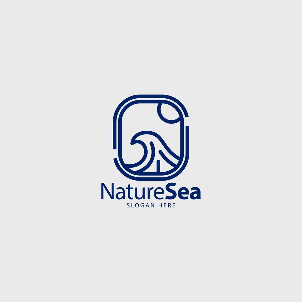 nature sea wave logo with line art style minimalist vector
