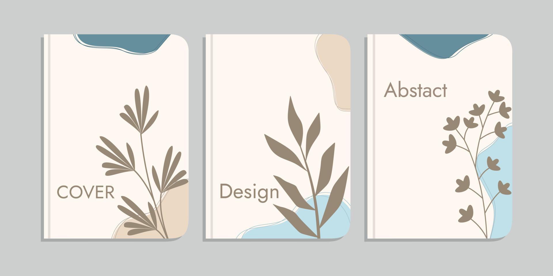 set of simple book cover designs with hand drawn floral decorations. abstract retro botanical background. A4 size For notebooks, books, school books, planners, brochures, books, catalogs vector