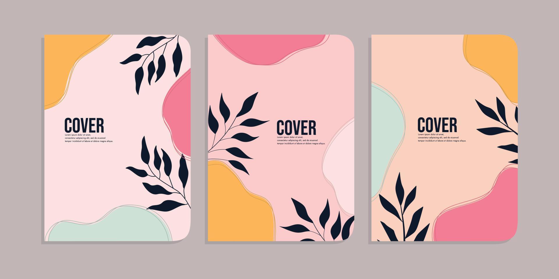 set of book cover designs with hand drawn floral decorations. abstract retro botanical background. A4 size For notebooks, books, school books, planners, brochures, books, catalogs vector