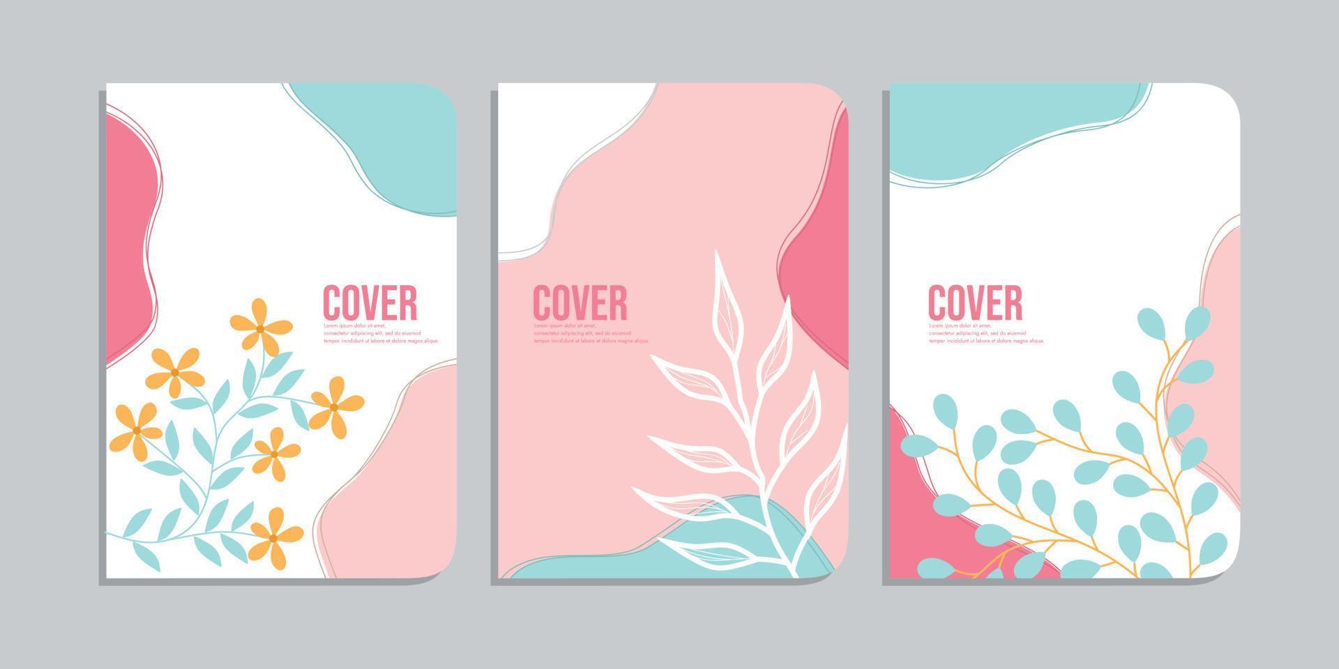 set of book cover designs with hand drawn floral decorations. abstract retro botanical background. size A4 For notebooks, planners, brochures, books, catalogs vector