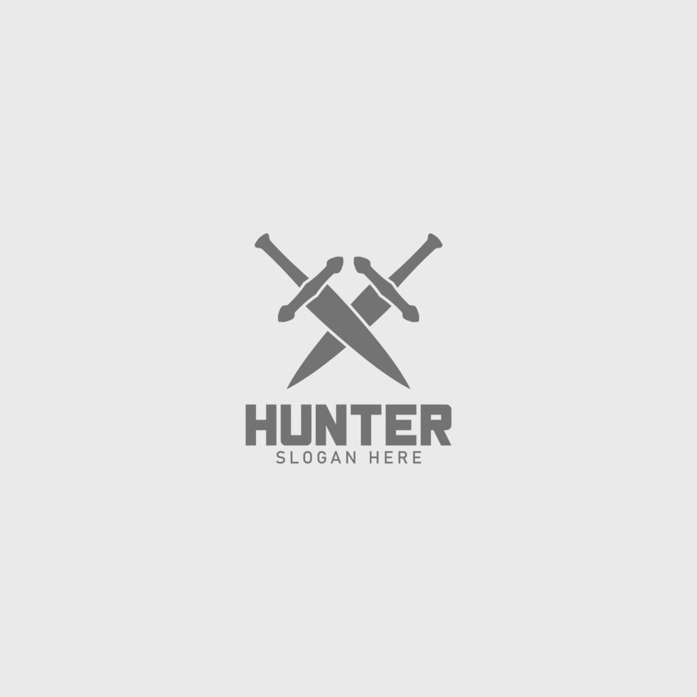 hunter logo with cross swords symbol vector