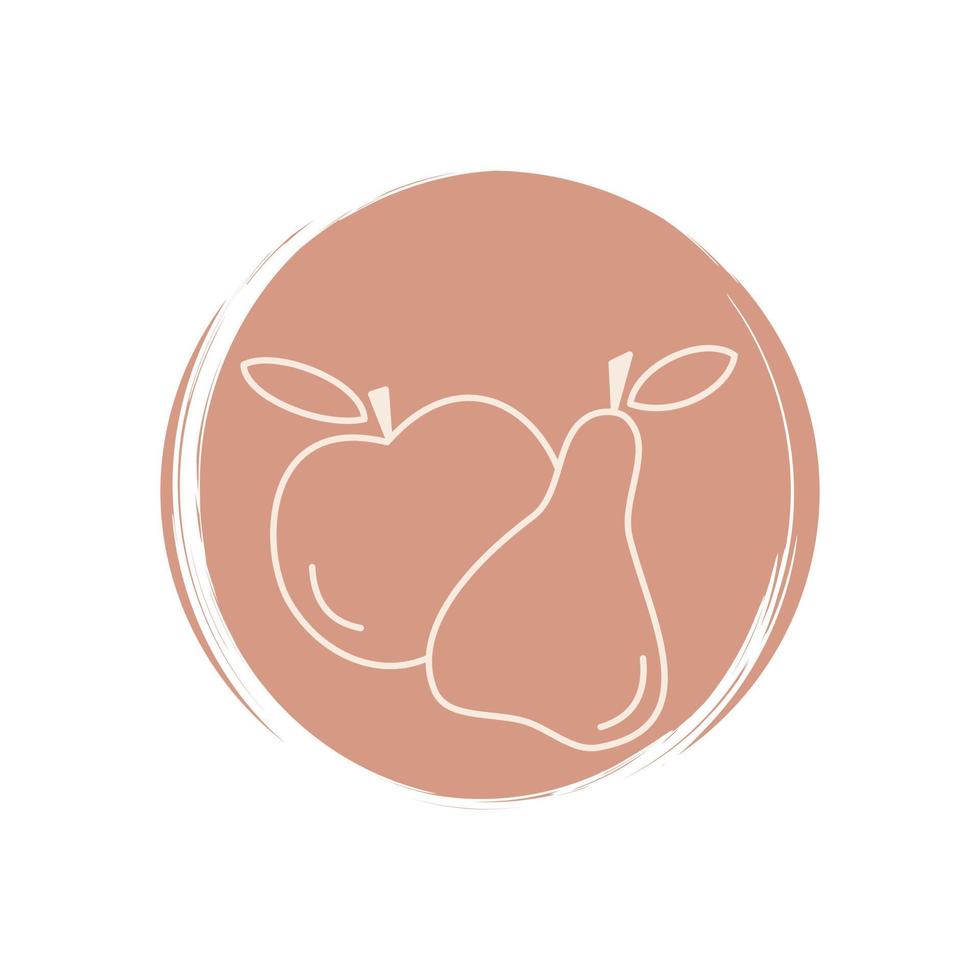 Cute apple and pear icon vector, illustration on circle with brush texture, for social media story and instagram highlights vector