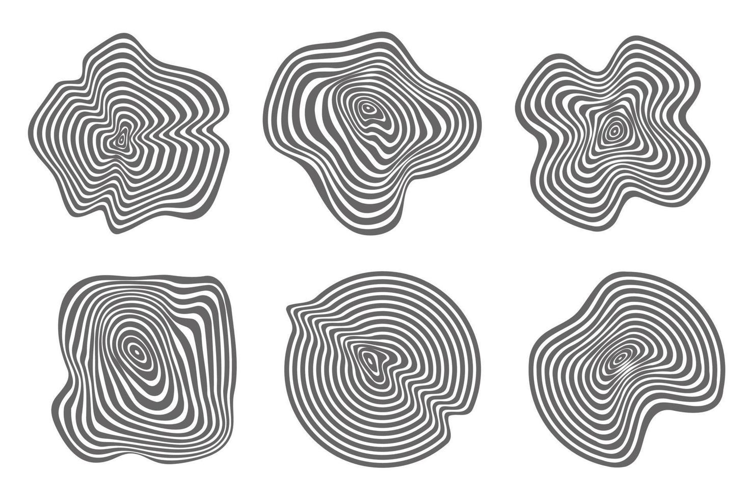 Topographic wooden tree rings patterns. Abstract organic textured circles. Circular shapes backgrounds. Vector annual growth slices.