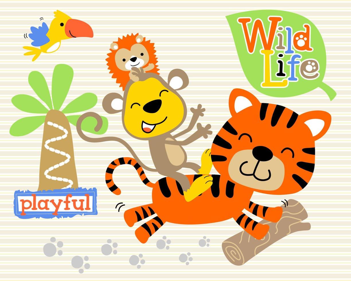 Group of cute animals playing, vector cartoon illustration