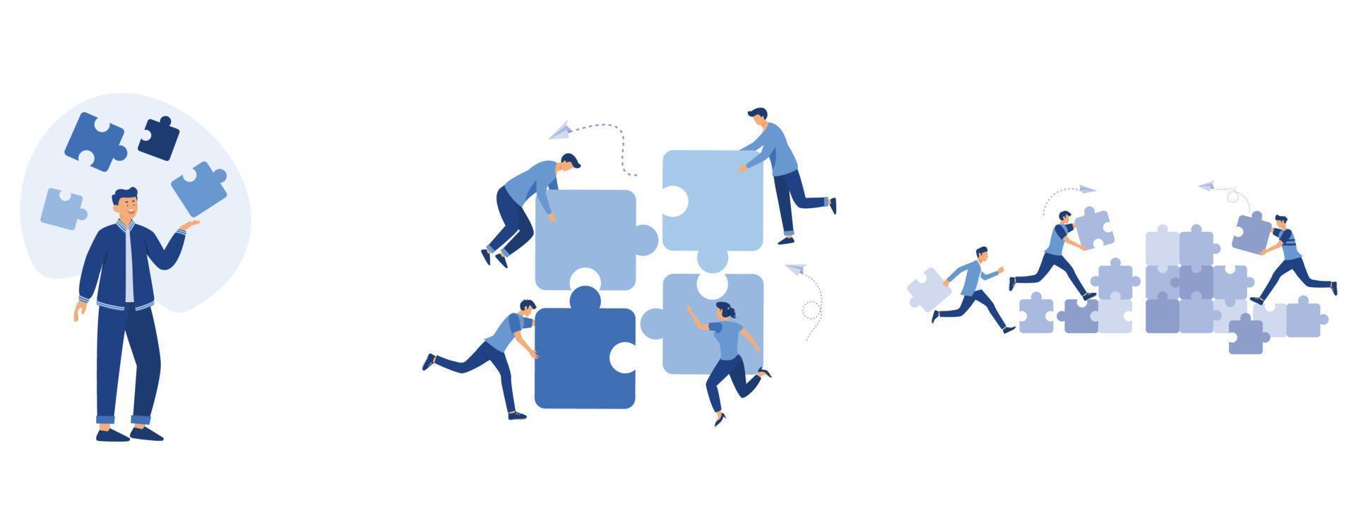 business teamwork together people connect puzzle elements, Symbol of teamwork, cooperation, partnership, set flat vector modern illustration