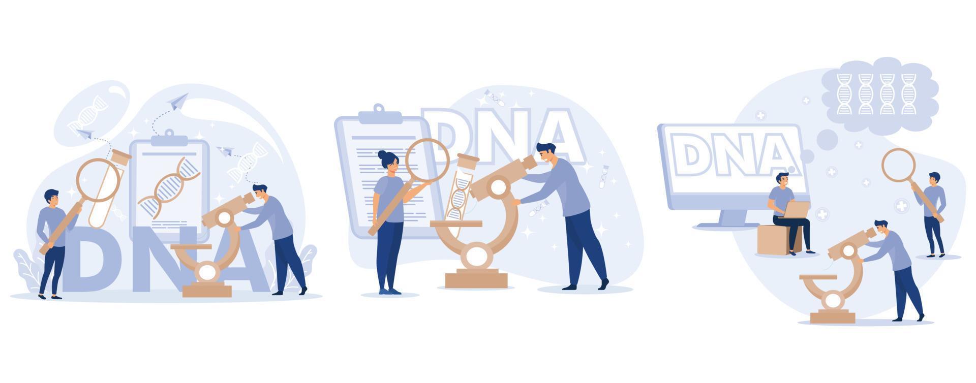 DNA Science. Tiny scientists investigating and testing DNA in