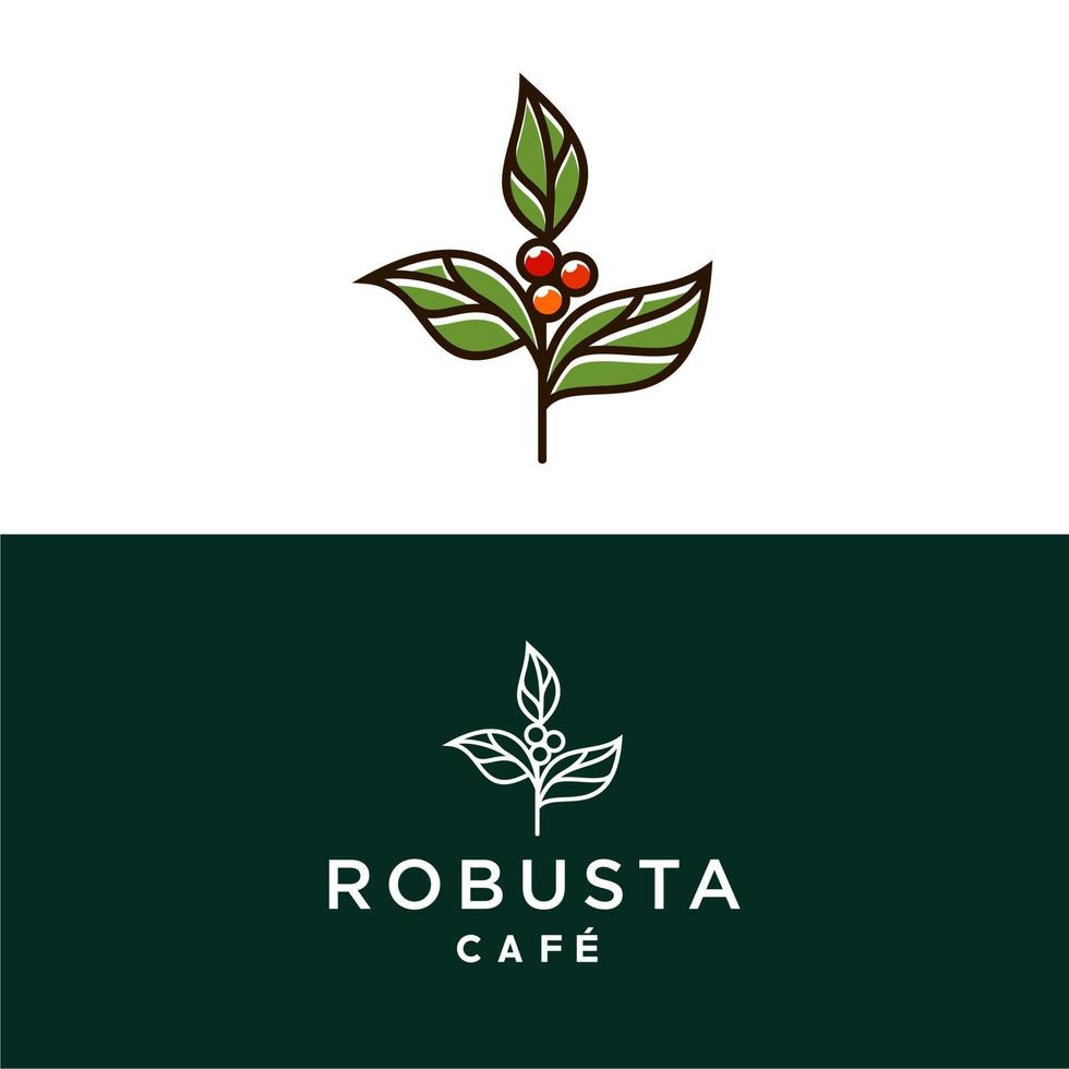 café frijol árbol con hoja planta rama mínimo logo vector con sencillo brote línea contorno icono para café negocio