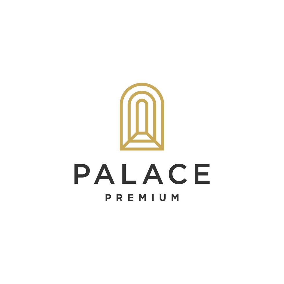 Antique palace arch logo, Historic Niche door icon vector in vintage minimal style design with stair