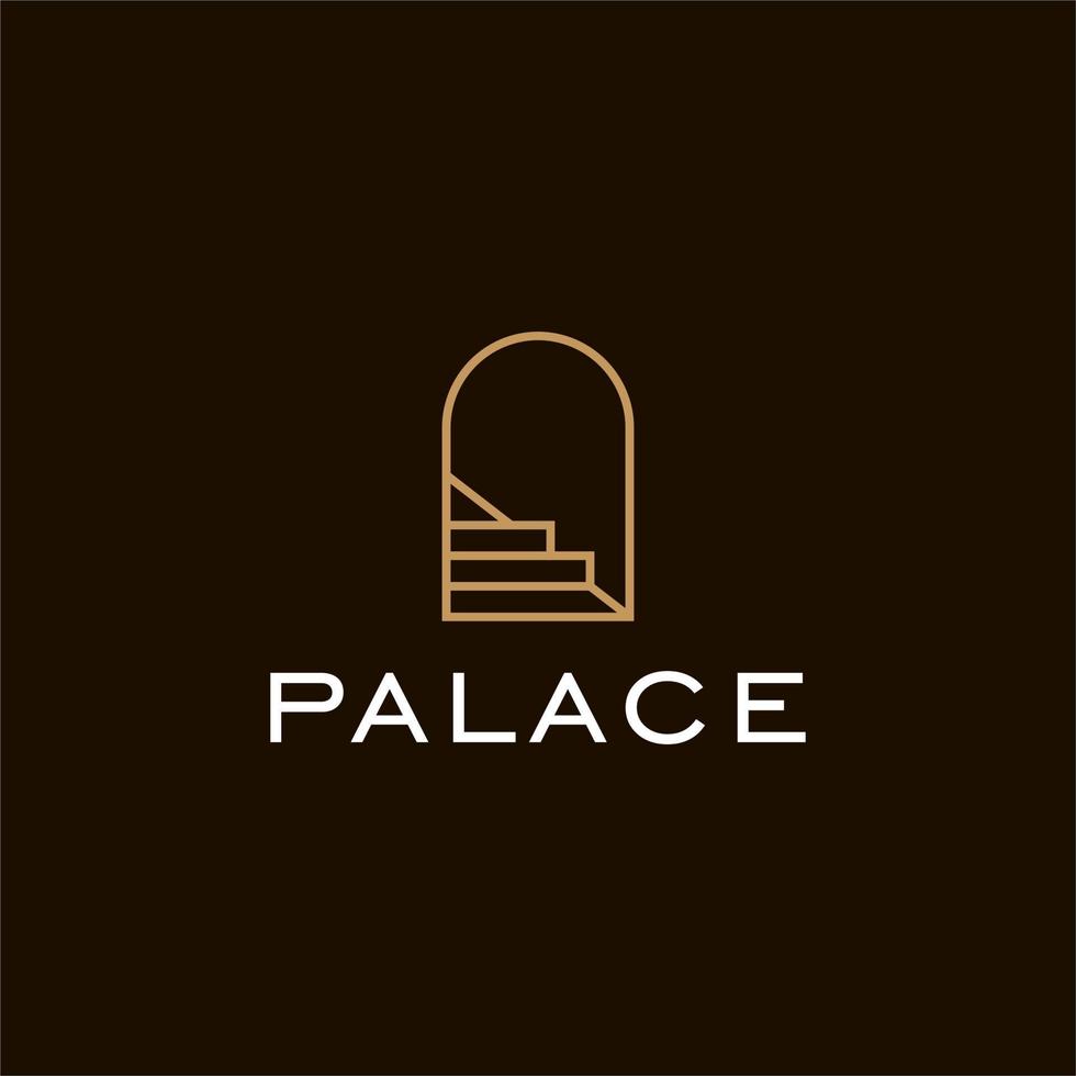 Antique palace arch logo, Historic Niche door icon vector in vintage minimal style design with stair