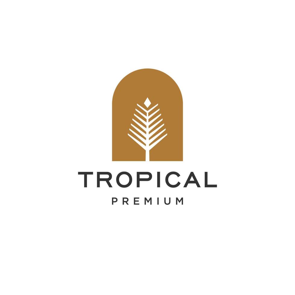 Tropical palm tree logo icon with square window frame bohemian logo concept vector