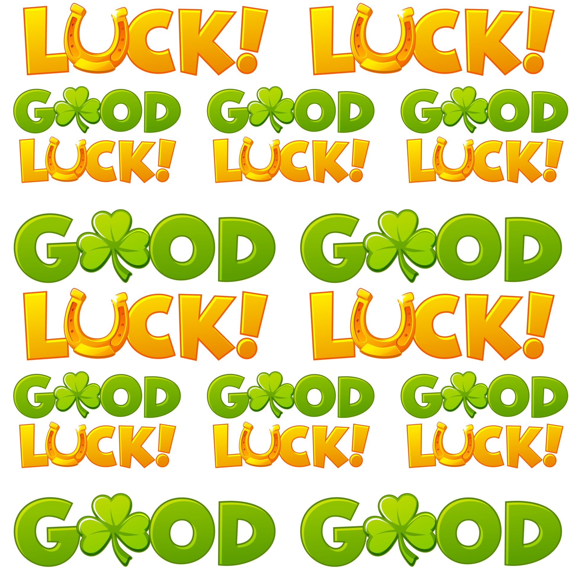 Seamless pattern with good luck text. Yellow background with horseshoe and  clover 21972575 PNG