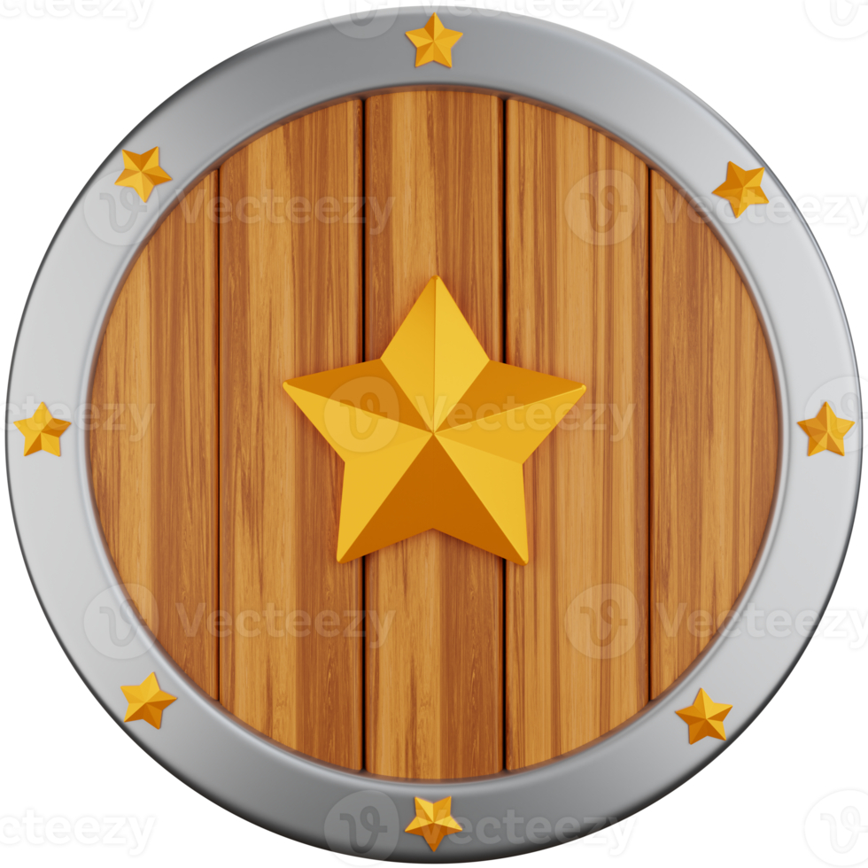 3D Icon Illustration Wooden Shield With Star png