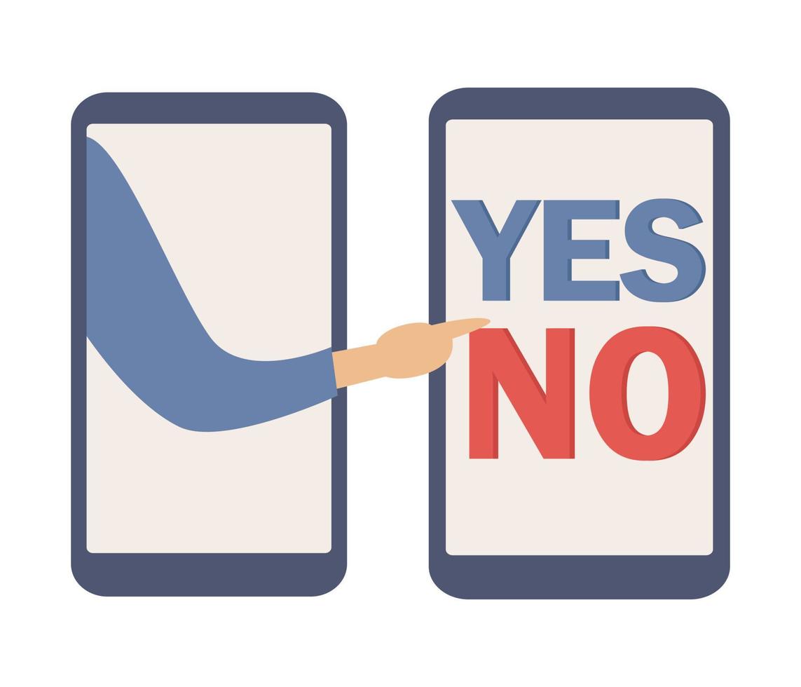 Yes or no on smartphone screen icon. Decision making concept. Vector flat illustration