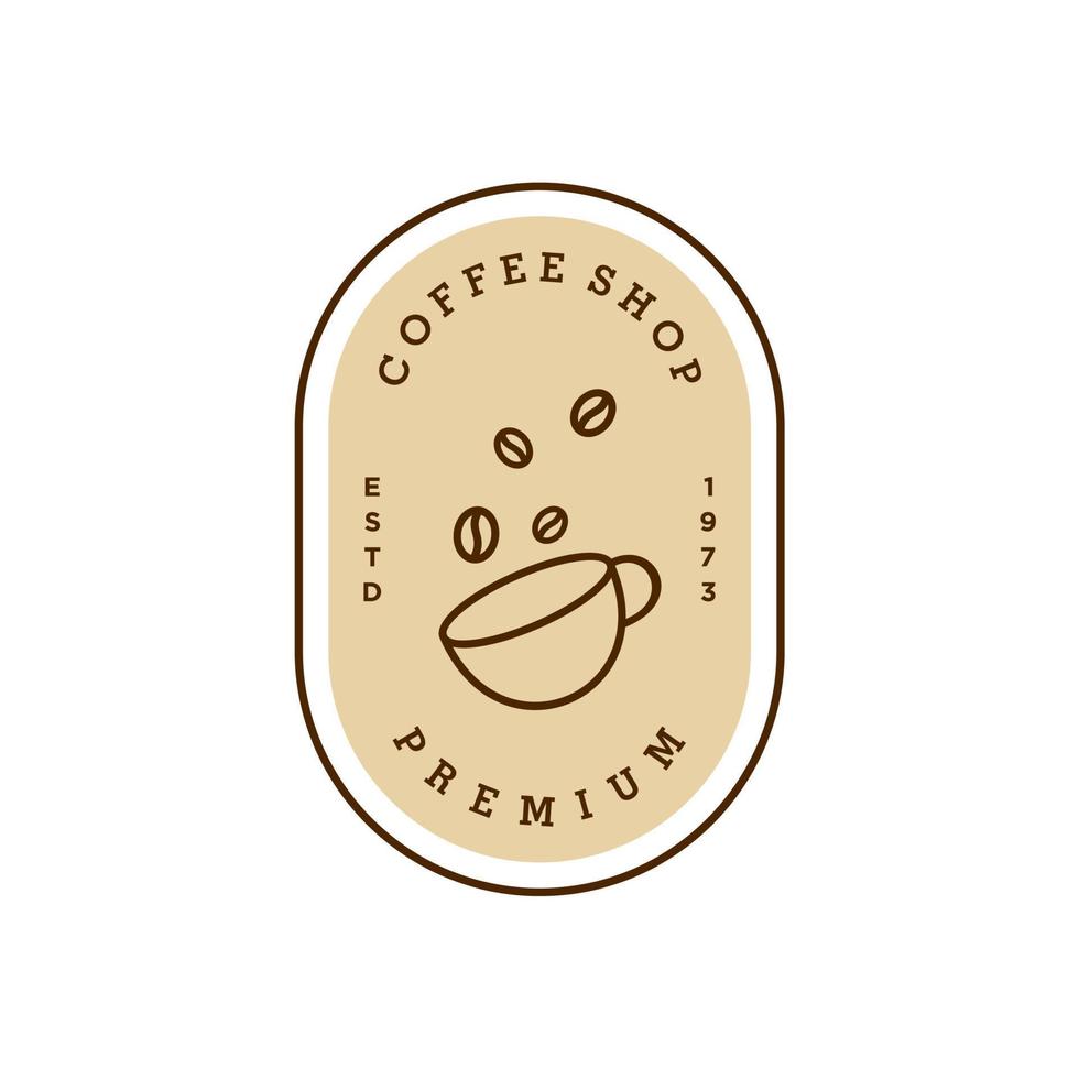 badge a cup of coffee with bean natural line stamp logo vector icon design in minimal vintage hipster modern beautiful style, premium coffee shop bar icon