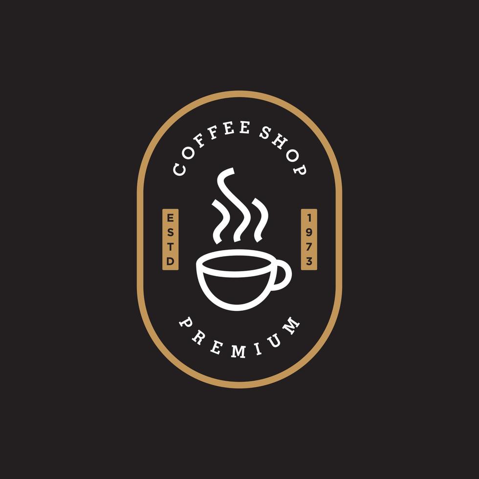 insignia una taza de café con frijol línea natural sello logotipo vector icono diseño en mínimo vintage hipster moderno hermoso estilo, icono de barra de cafetería premium