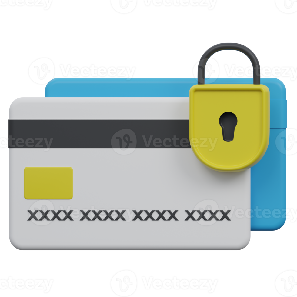 credit card lock 3d render icon illustration with transparent background, protection and security png