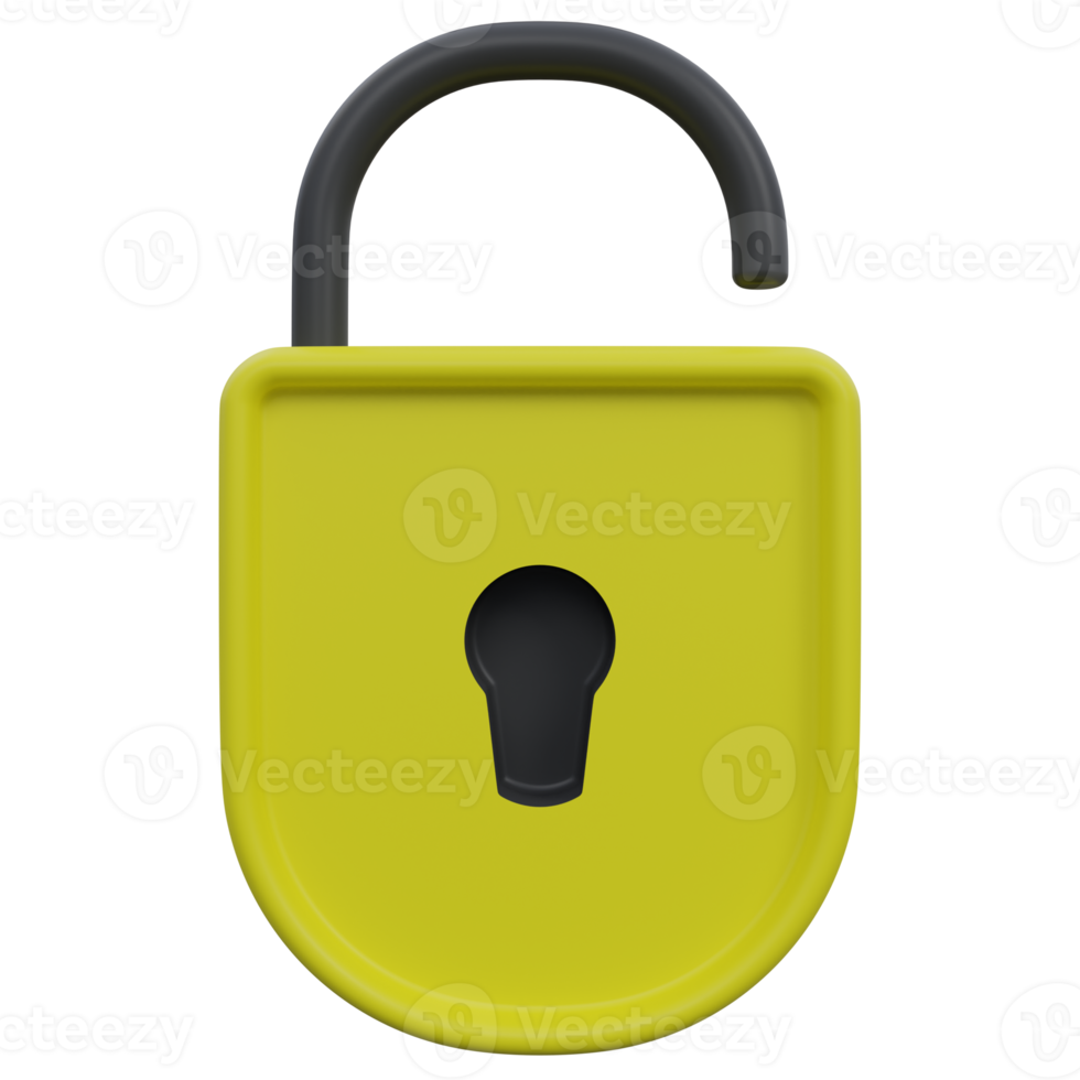 unlock 3d render icon illustration with transparent background, protection and security png