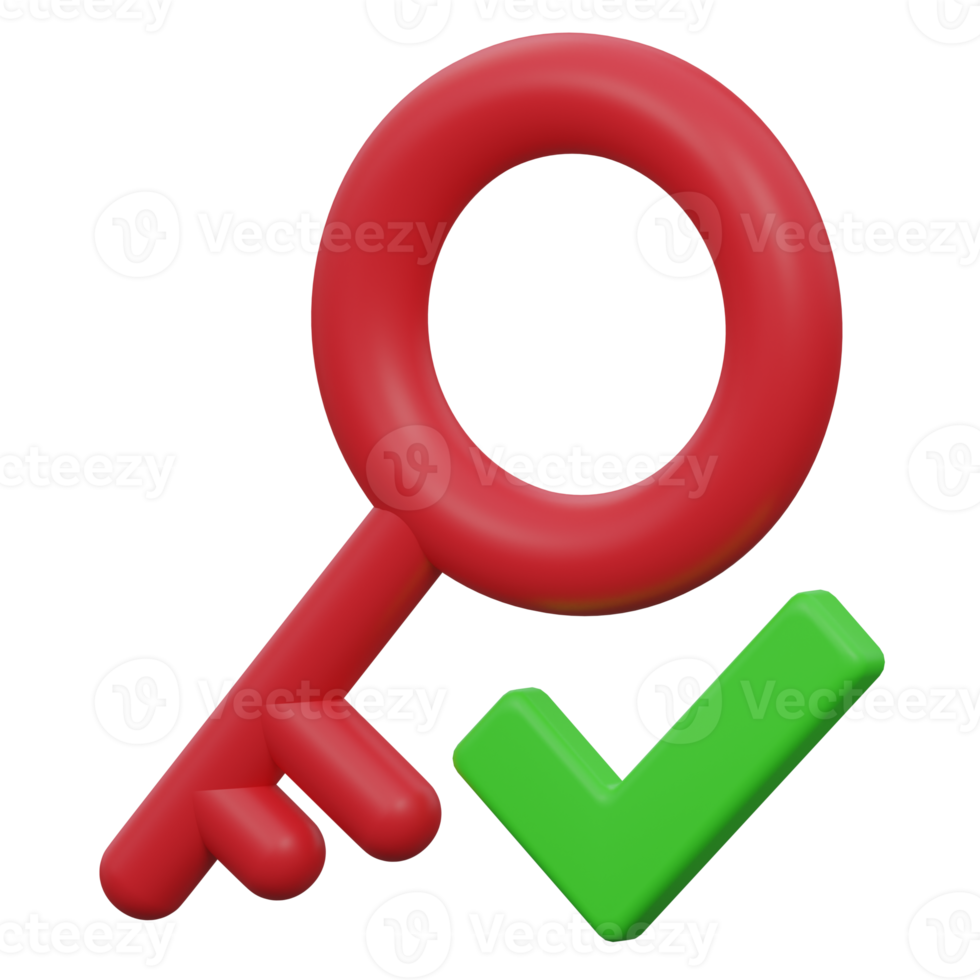 verified key 3d render icon illustration with transparent background, protection and security png