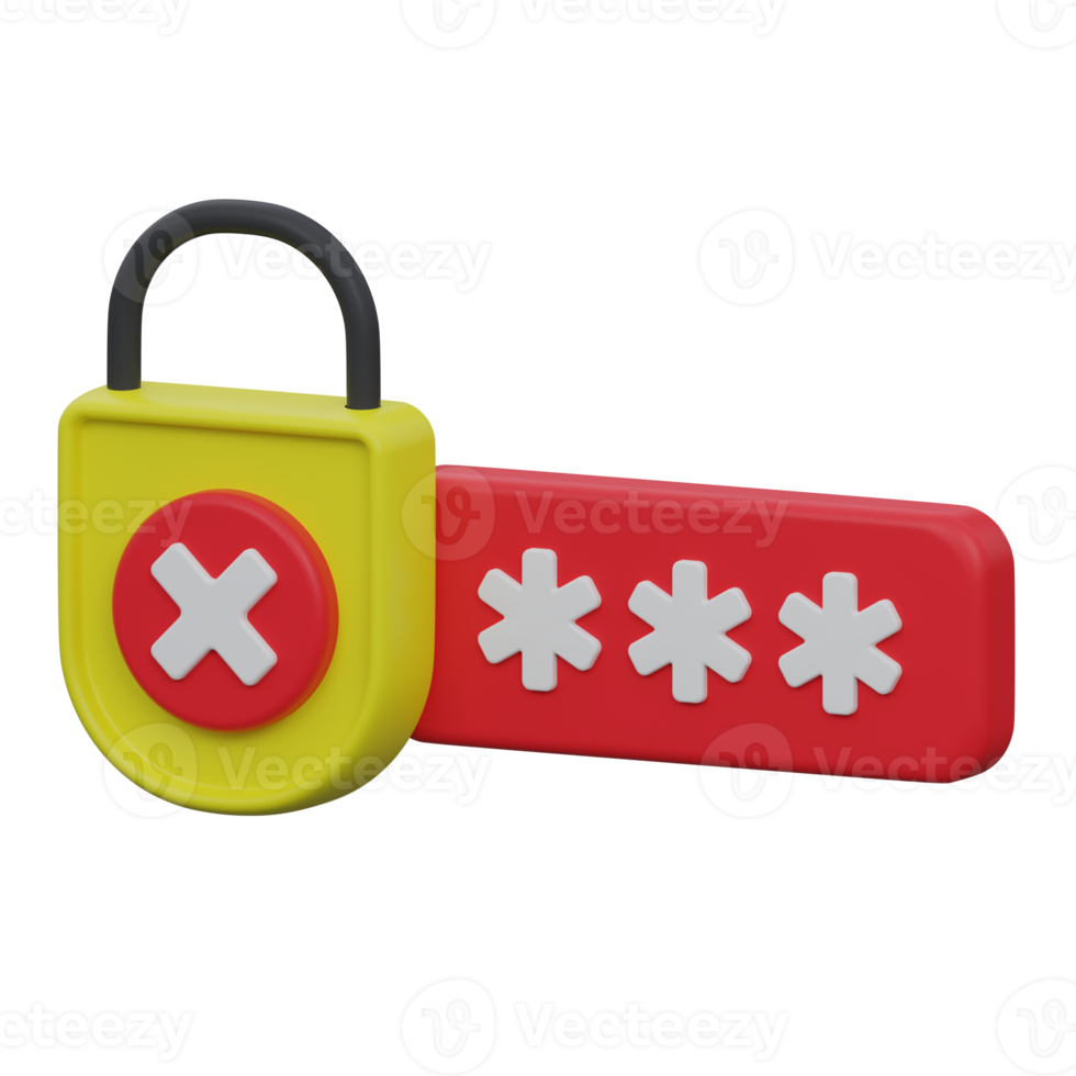 wrong password 3d render icon illustration with transparent background, protection and security png