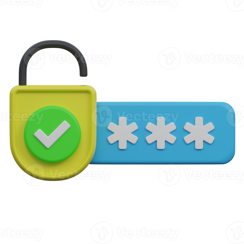 correct mot de passe 3d rendre icône illustration avec transparent arrière-plan, protection et Sécurité png