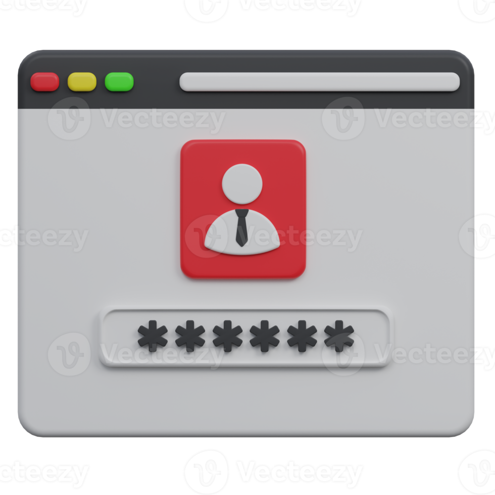 browser password 3d render icon illustration with transparent background, protection and security png