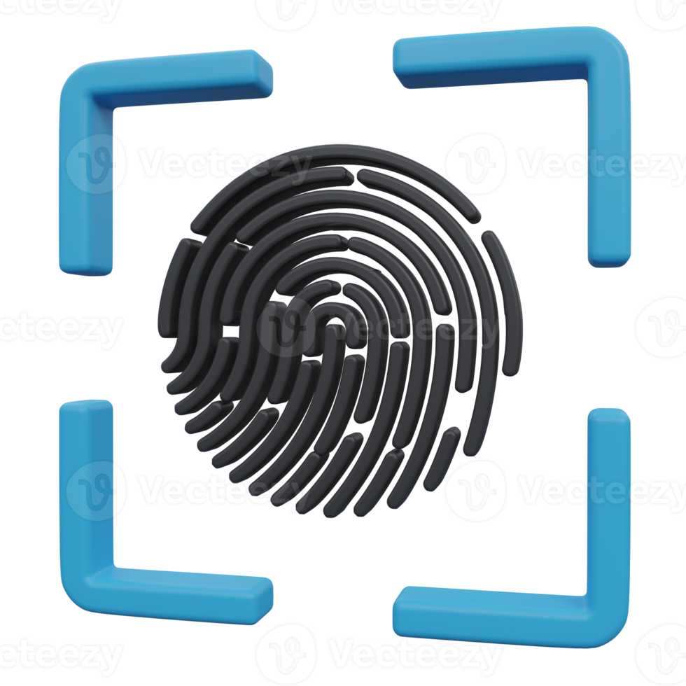 impronta digitale scansione 3d rendere icona illustrazione con trasparente sfondo, protezione e sicurezza png