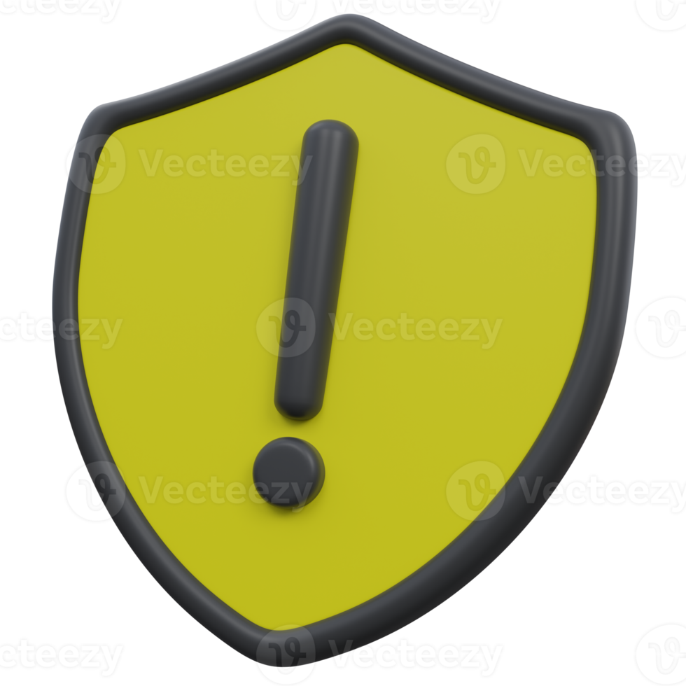 shield warning 3d render icon illustration with transparent background, protection and security png
