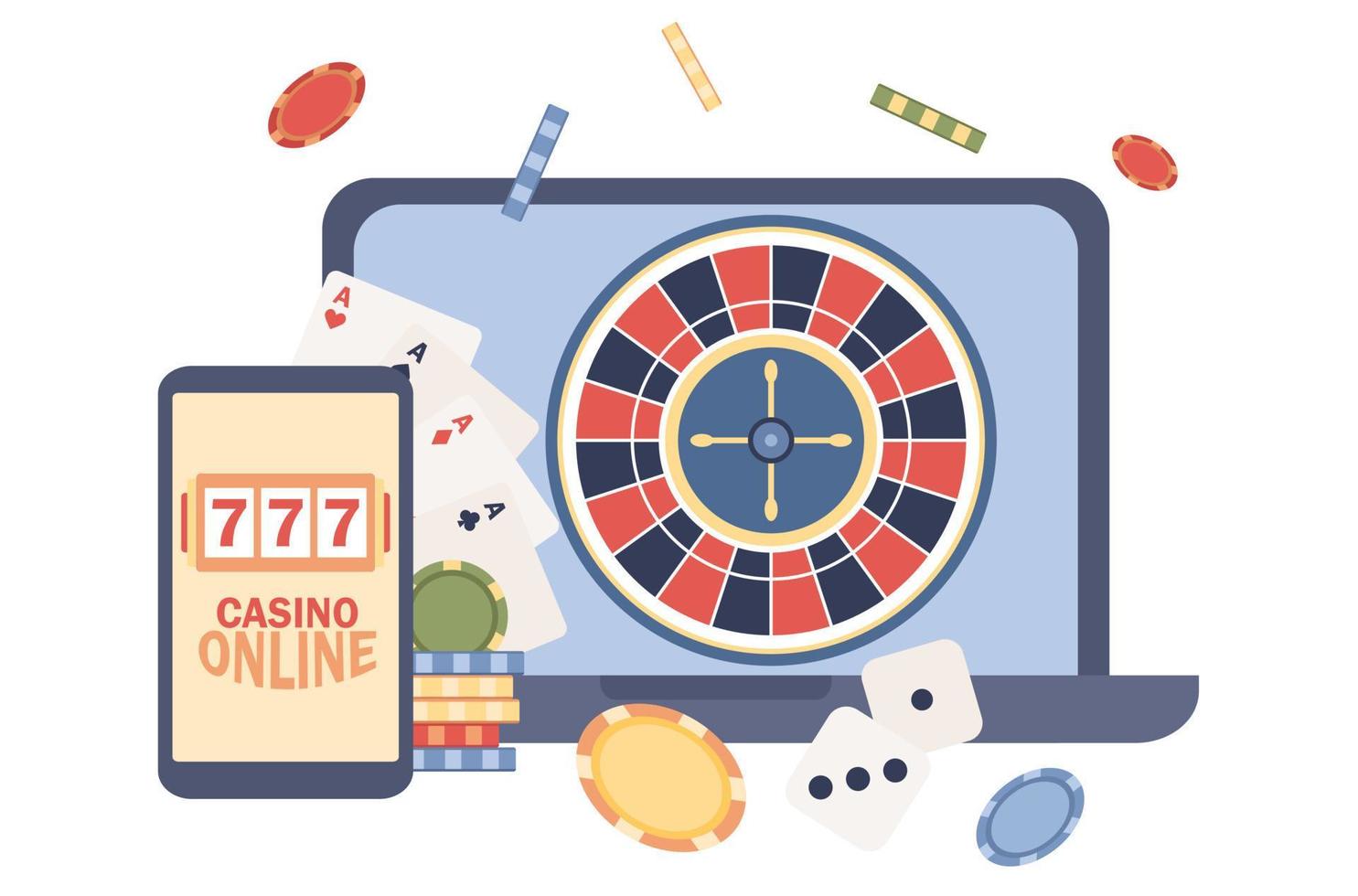 Internet casino icon. Slot machine, online poker, Wheel of Fortune, Roulette. Gambling concept. Jackpot. Vector flat illustration