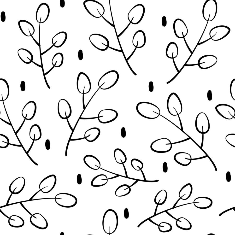 cute minimal black and white trendy seamless vector pattern background illustration with beauty leaves and branch