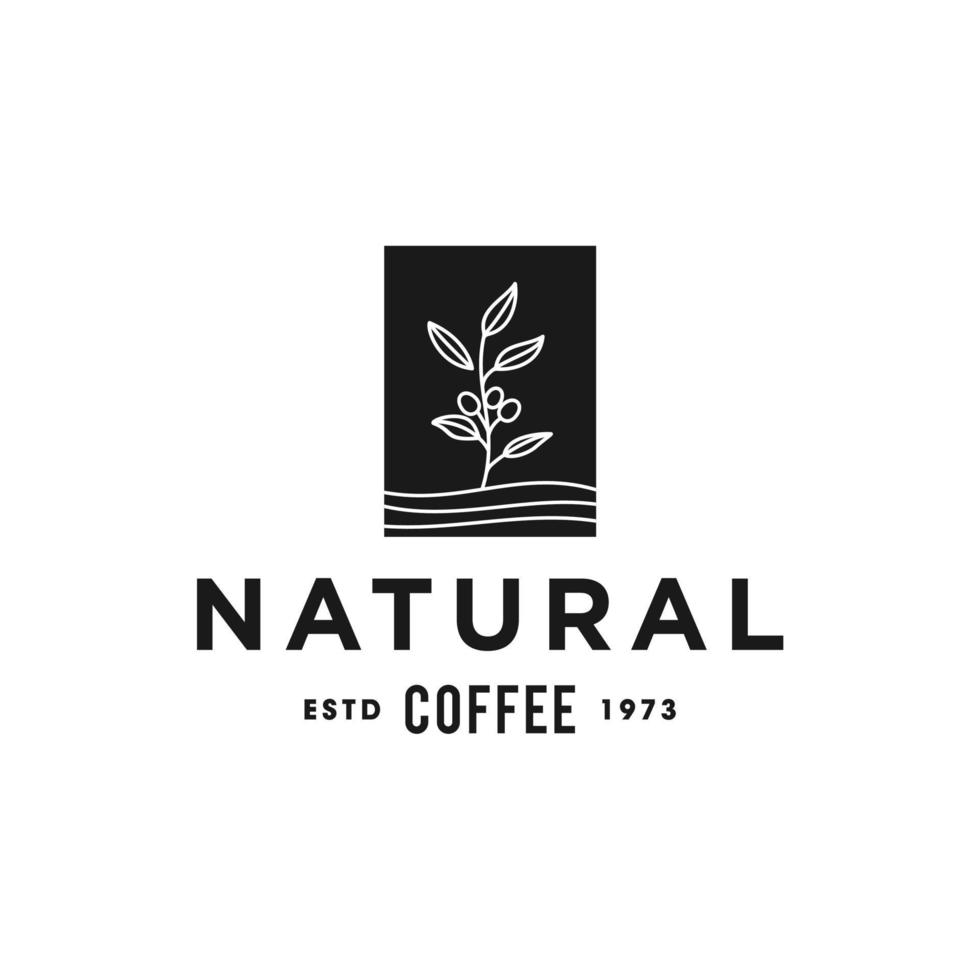 coffee bean plant branch hipster minimal logo vector with leaf simple line outline icon for natural cafe concept.