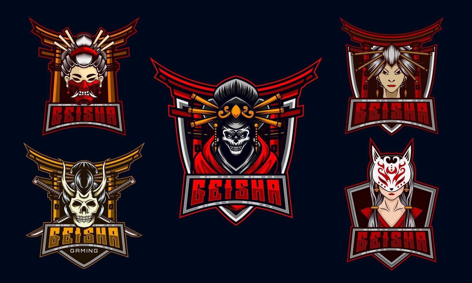 Geisha Logo Mascot Set Bundle. Geisha E-Sport Mascot Logo Design Set Bundle. vector