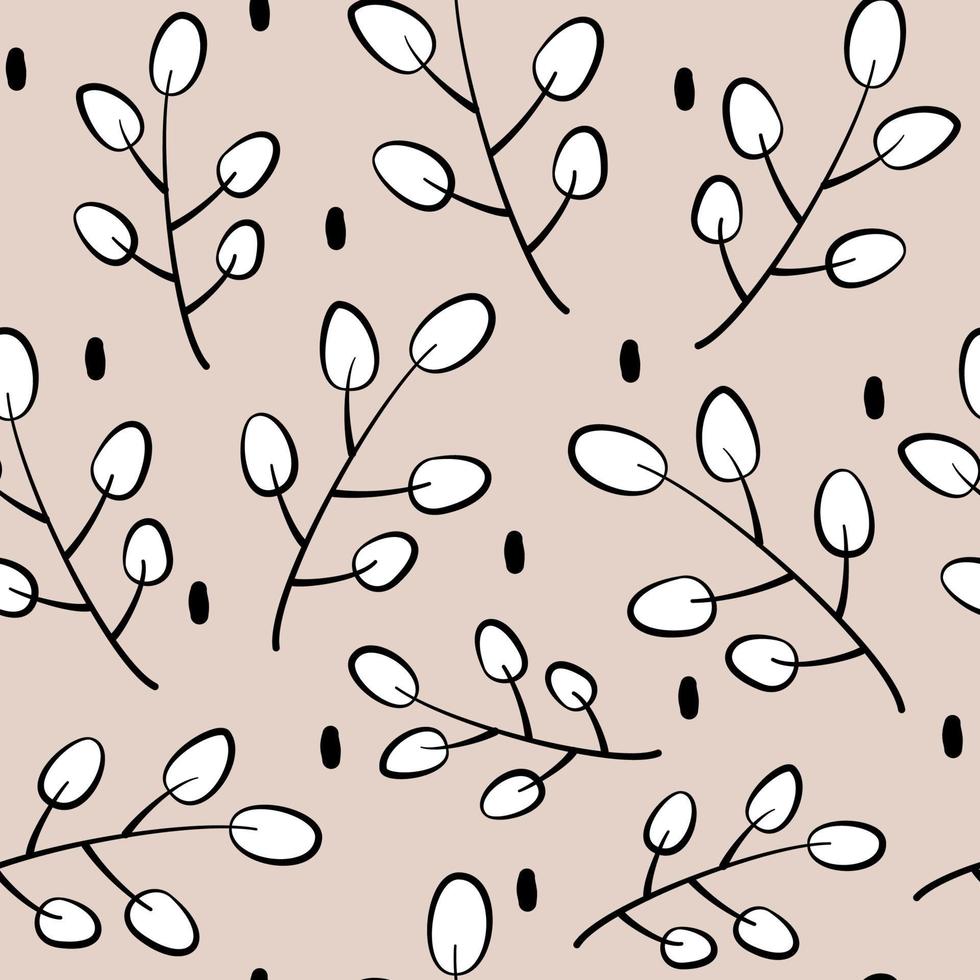 cute minimal black and white trendy seamless vector pattern illustration with beauty leaves and branch on pastel background