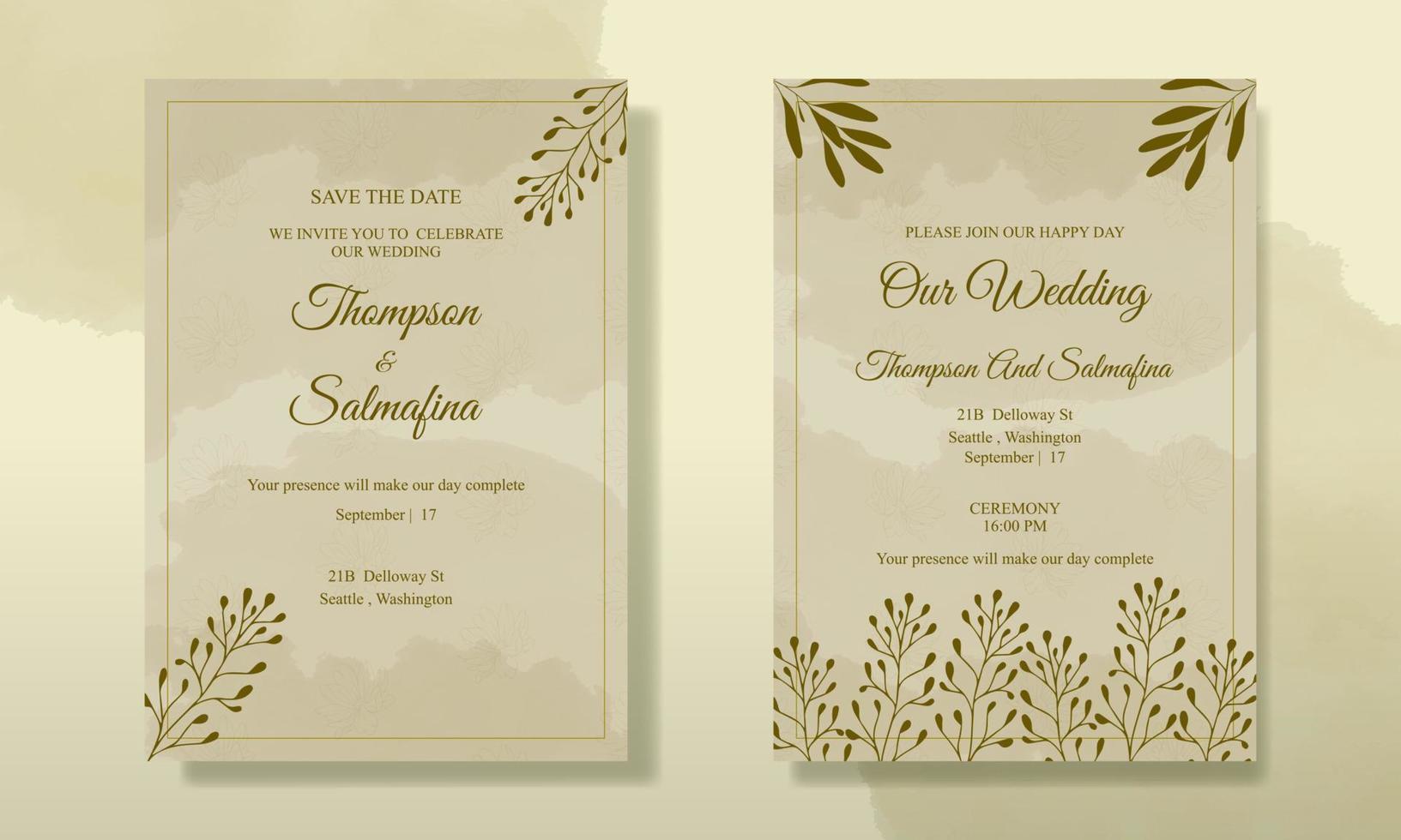 minimalista Boda invitación tarjeta modelo diseño. Boda invitación floral línea Arte hermosa modelo. Boda invitación tarjeta colocar, floral negro línea Arte. vector