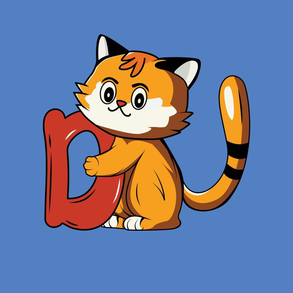 Cute cat with D Letter Vector Illustration