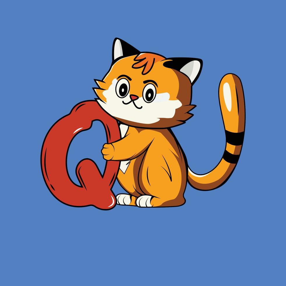 Cute cat with Q Letter Vector Illustration