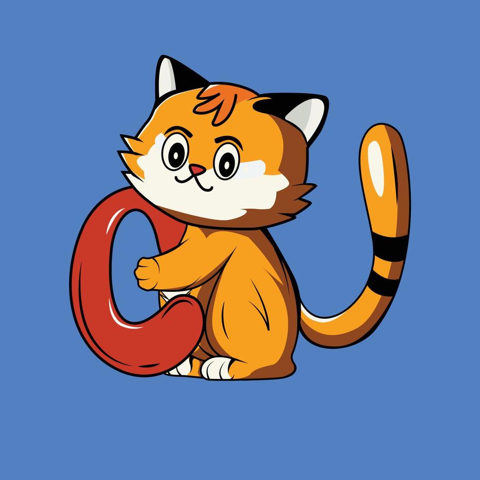 Cute cat with C Letter Vector Illustration