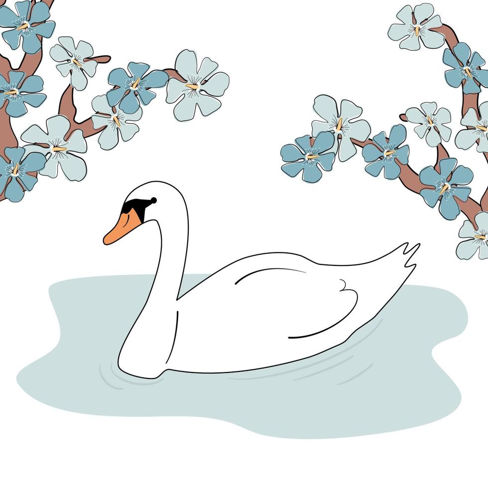 linda dibujos animados blanco cisne en un lago vector ilustración