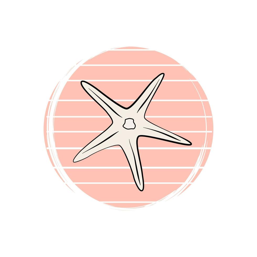 Cute logo or icon vector with starfish on striped background, illustration on circle for social media story and highlights