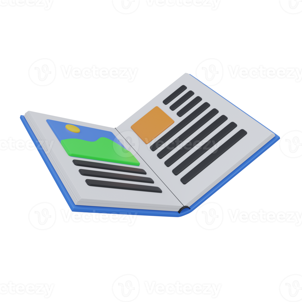 book 3d render icon illustration with transparent background, productivity png