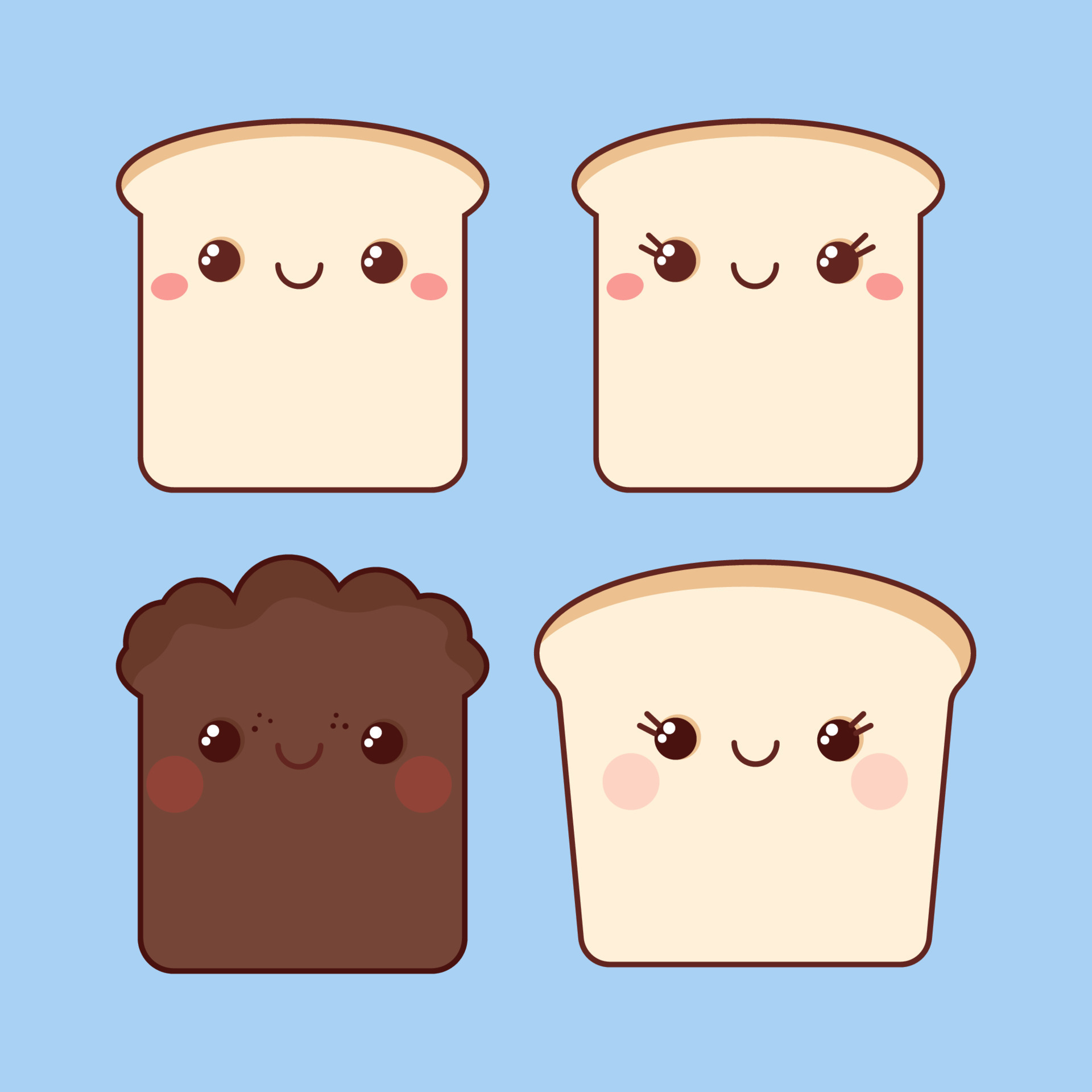 Set of kawaii bread slices with eyes and smile 21973300 Vector Art at