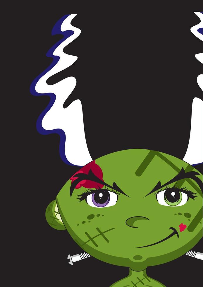 Cartoon Scary Frankensteins Bride - Spooky Halloween Monster Illustration vector