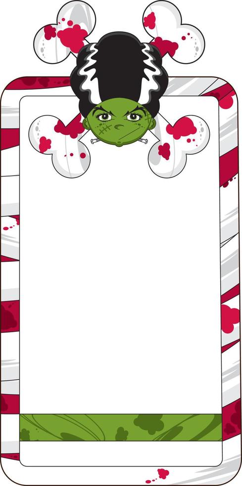 Cartoon Scary Frankensteins Bride with Bones - Spooky Halloween Monster Illustration vector