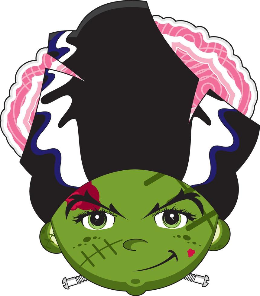 Cartoon Scary Frankensteins Bride with Exposed Brains - Spooky Halloween Monster Illustration vector