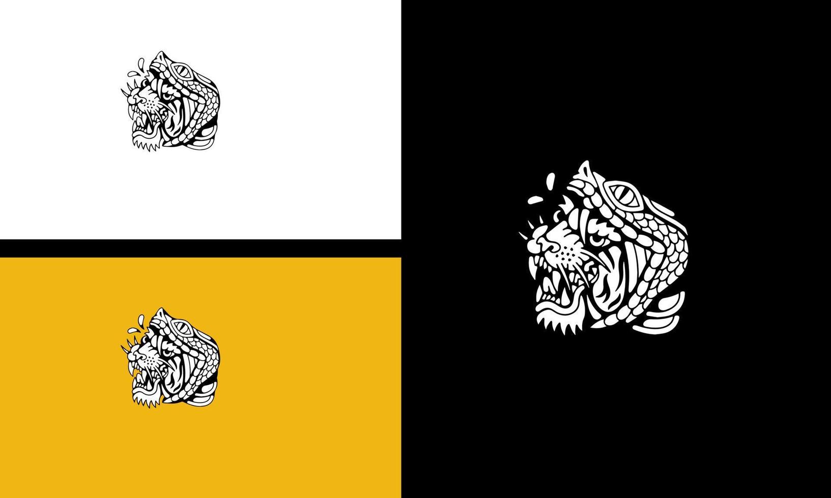 Vector of a tiger logo in black and white on a yellow and black background