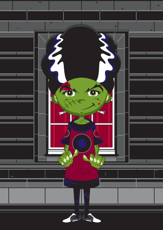 Cartoon Scary Frankensteins Bride - Spooky Halloween Monster Illustration vector