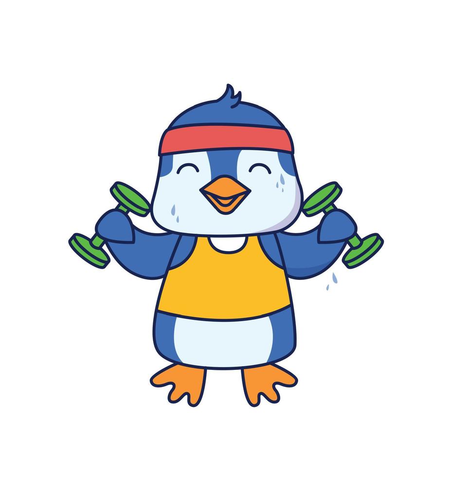 pingüino con mancuernas pájaro deportista. linda animal. vector ilustración alfabeto