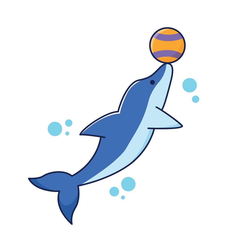 Dolphin with a ball. Cute animal. Vector illustration