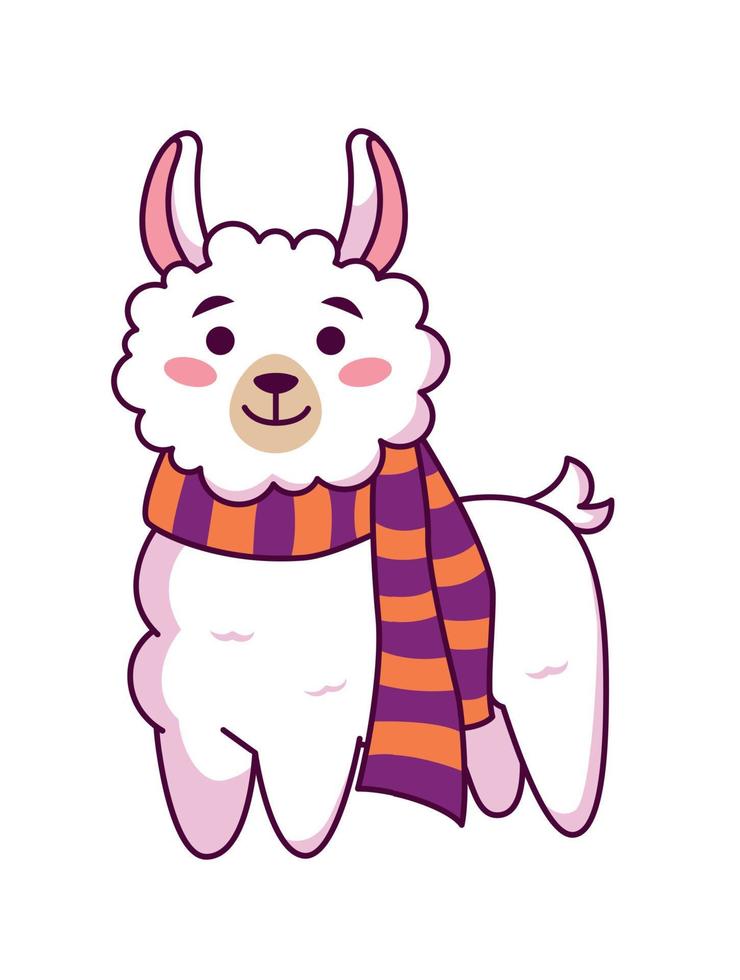 Cute alpaca in a scarf. Cute animal. Vector illustration.