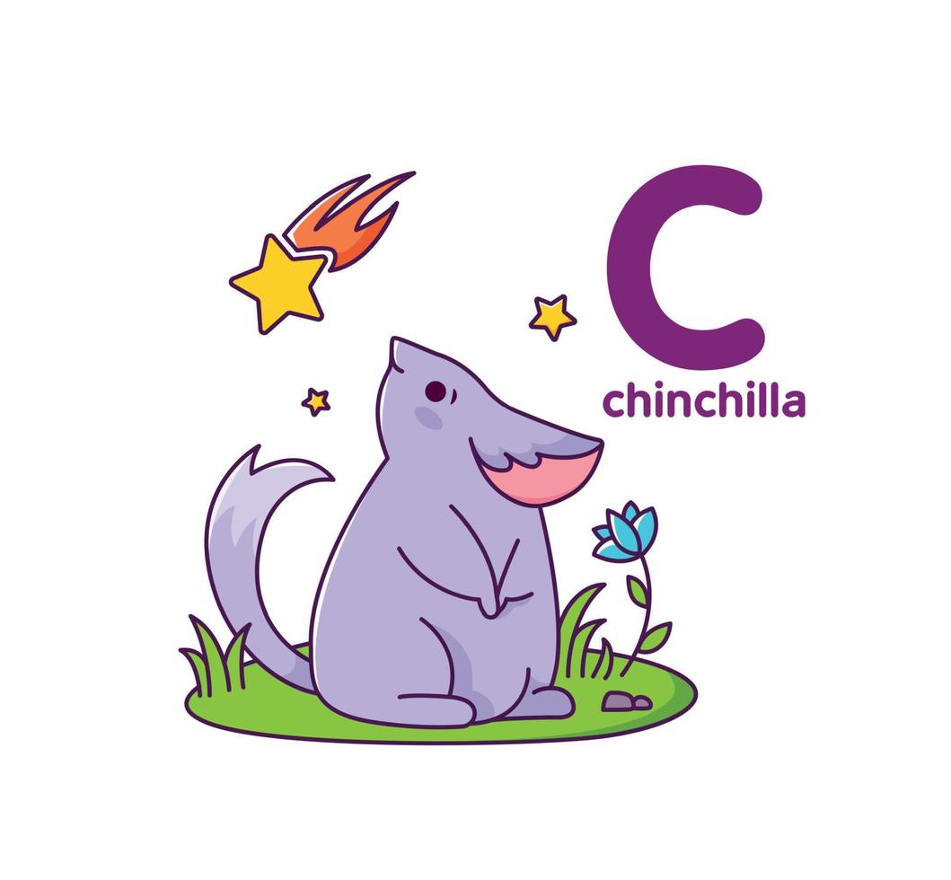 Chinchilla sits on the lawn. Cute animal. Vector illustration alphabet
